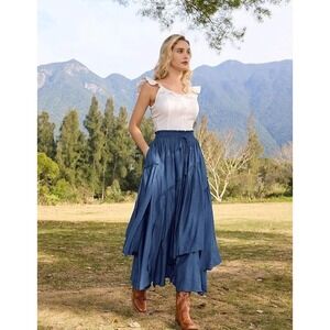 Scarlet Darkness Layered Ruffle Maxi Skirt Dusty Blue Women's XL Flowy Long
